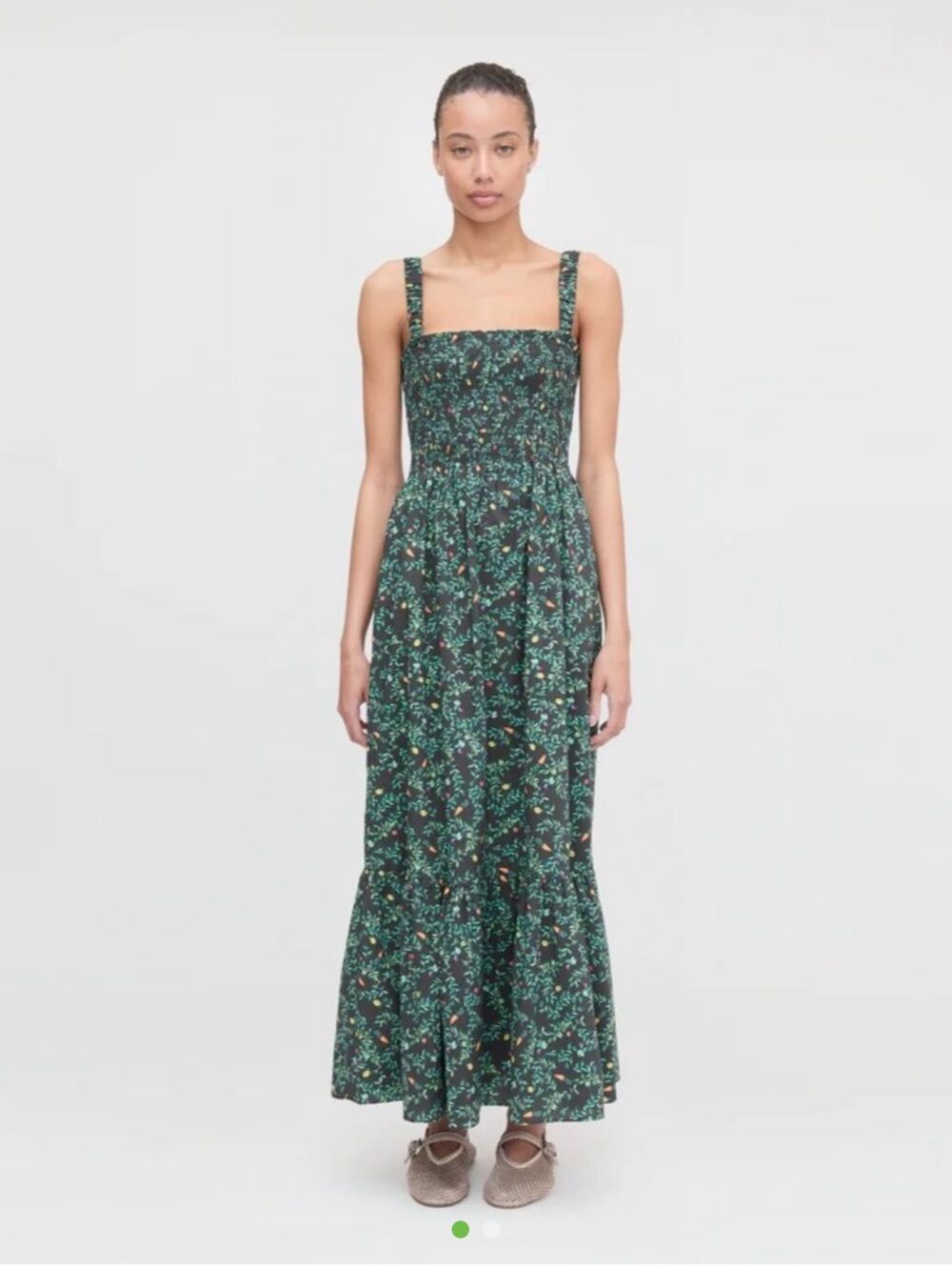 Hill House Floral Smocked Maxi Dress in Dark Green
